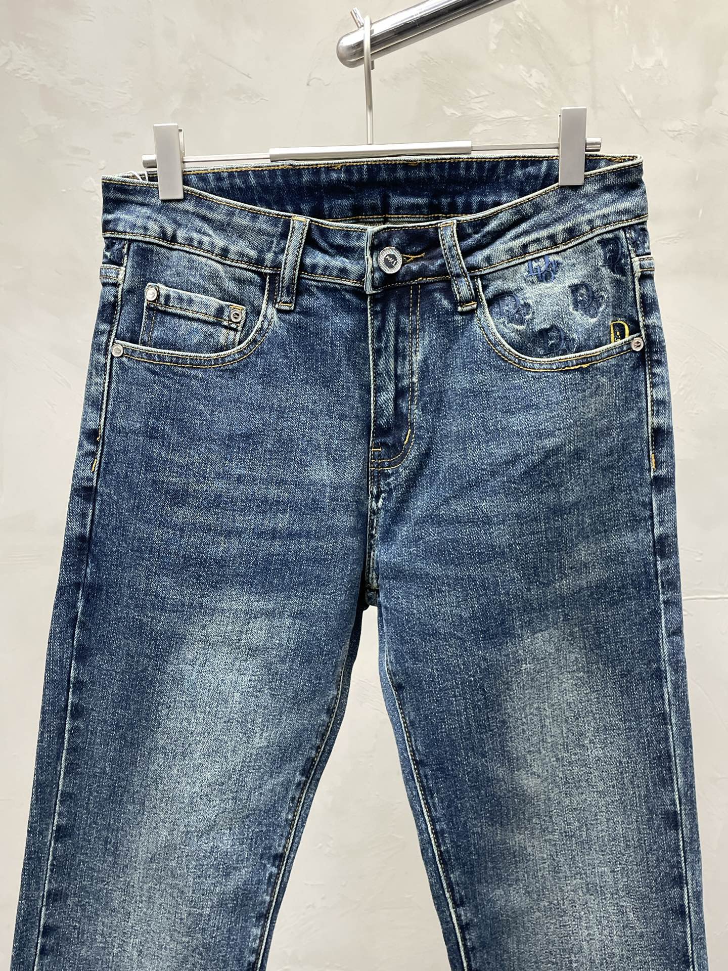 Dior Blue Denim Jeans With Signature Pattern Detail