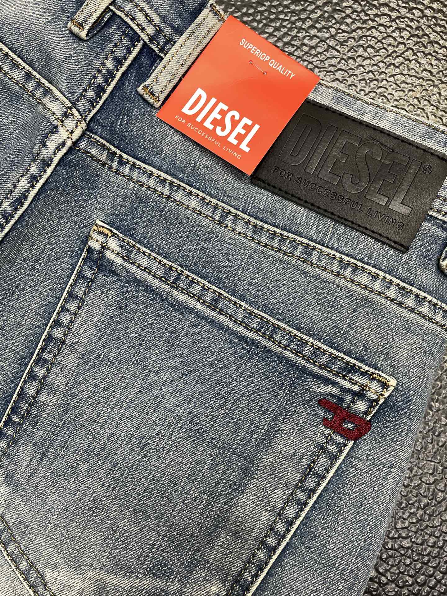 Diesel Men's Light Blue Washed Slim-Fit Denim Jeans with Iconic Details