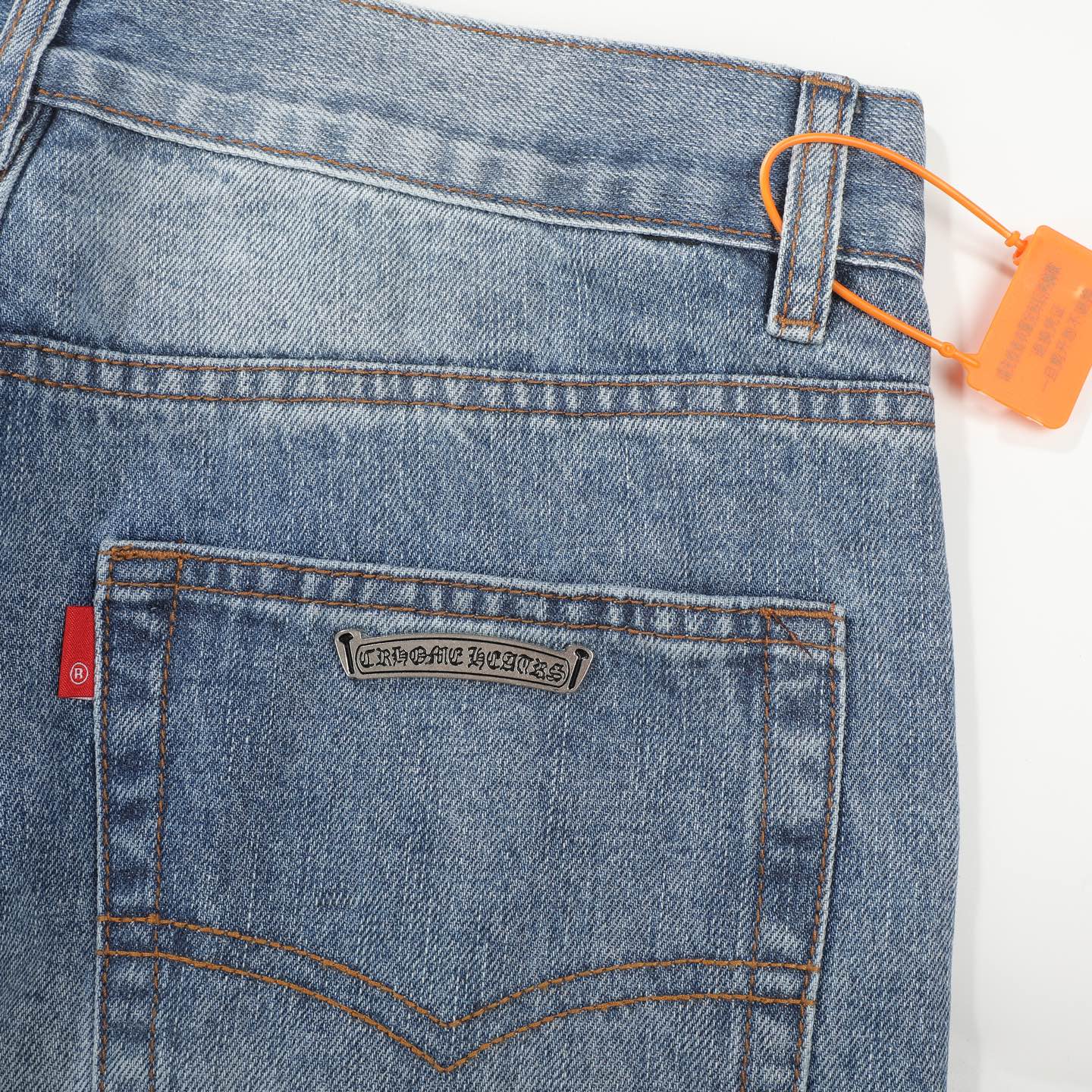 Chrome Hearts Style Men's Light Blue Jeans With Cross Patches