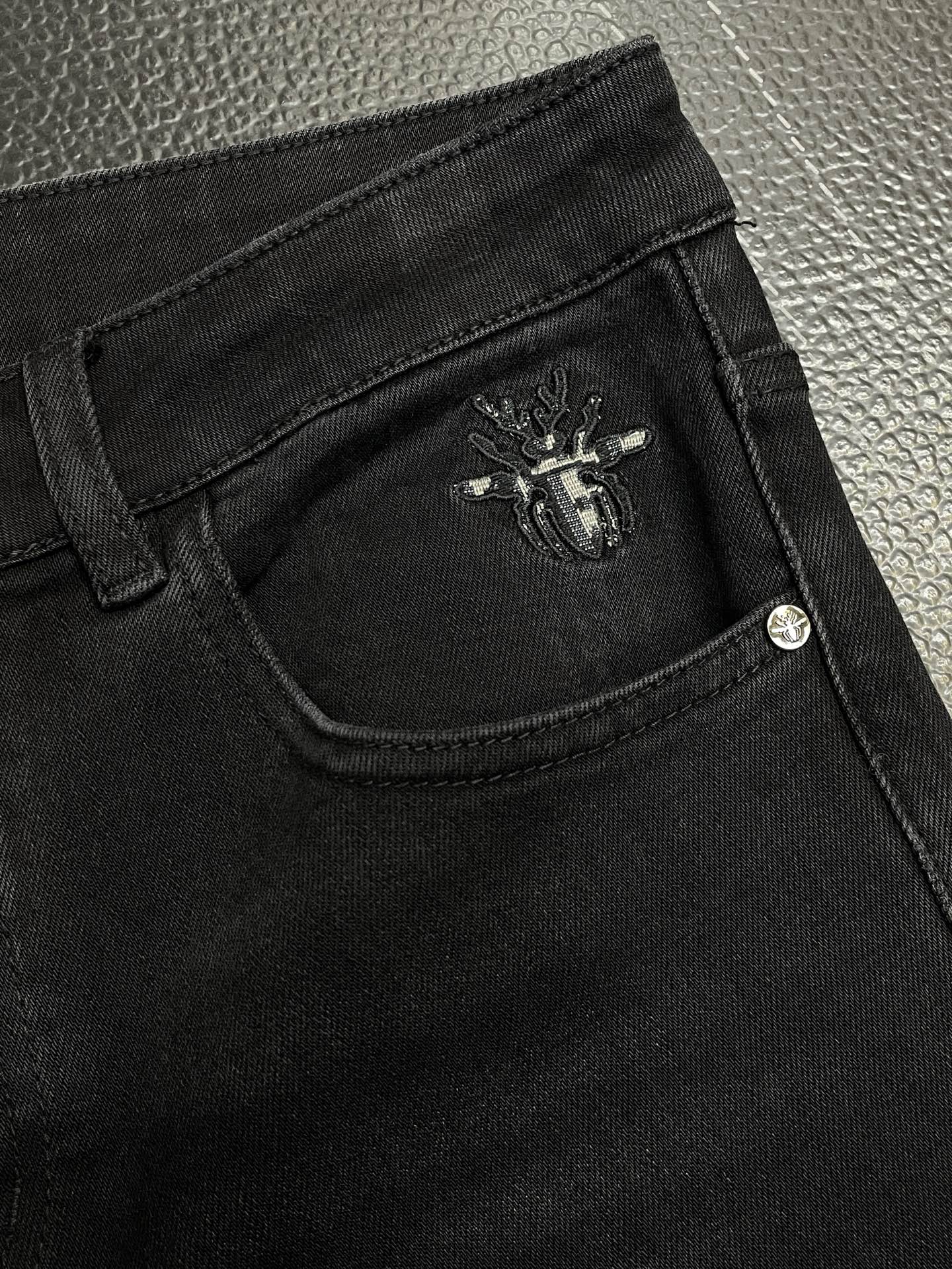 Dior Dark Grey Denim Jeans With Embroidered Logo Detail
