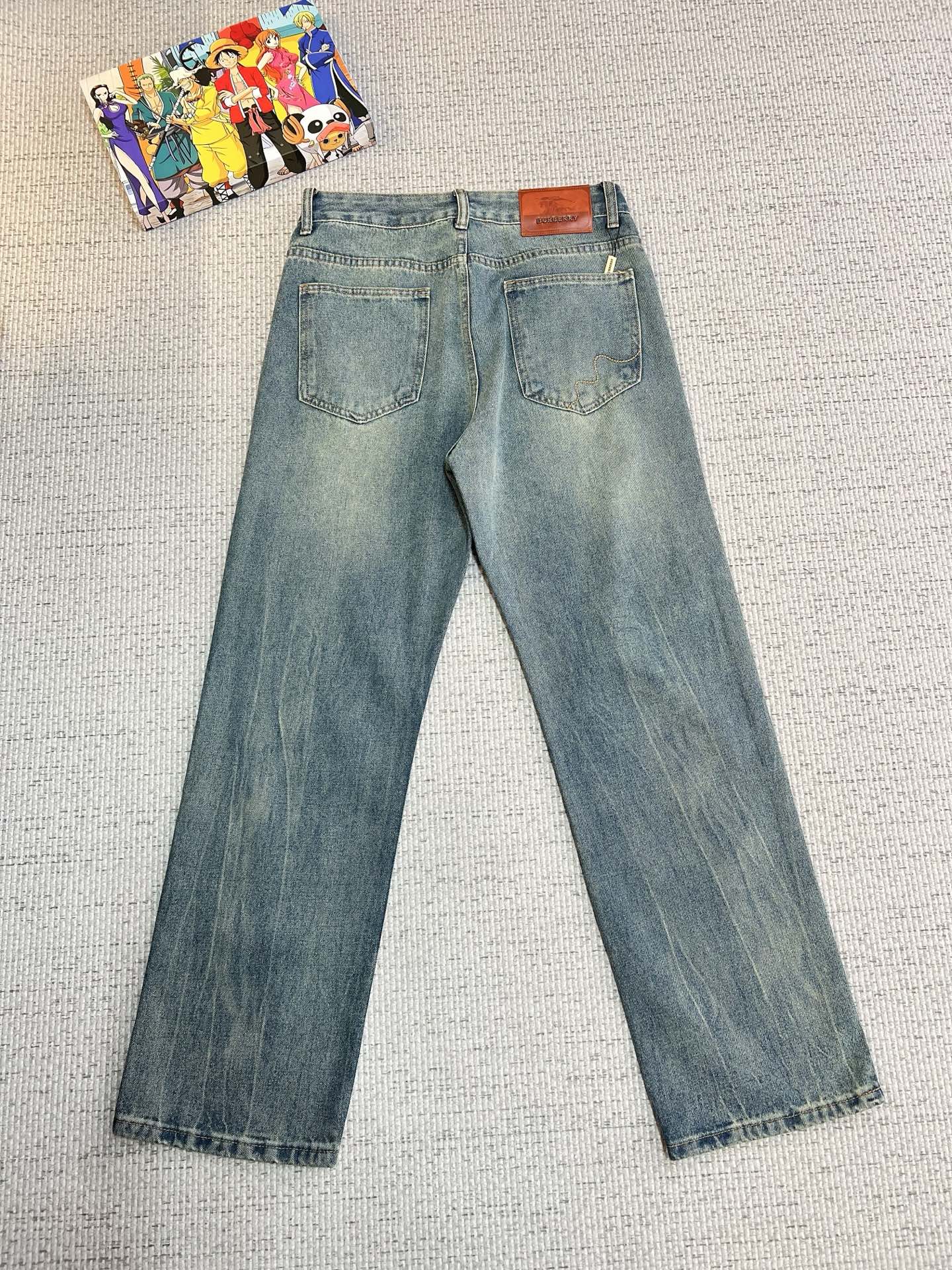 Burberry Men's Light Blue Denim Jeans With Brand Lettering