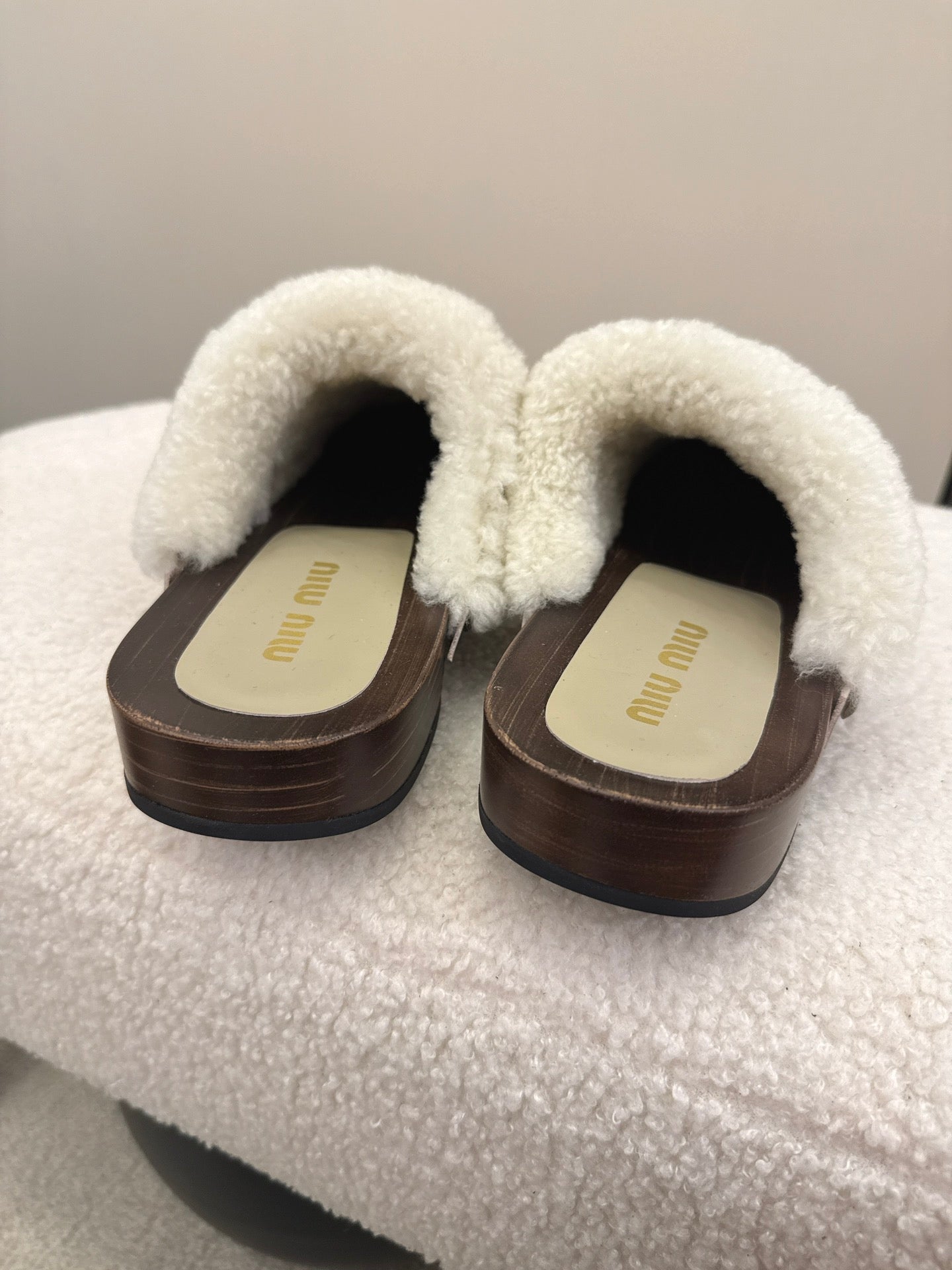 Miu Miu Women's Beige Suede Shearling - Lined Mules