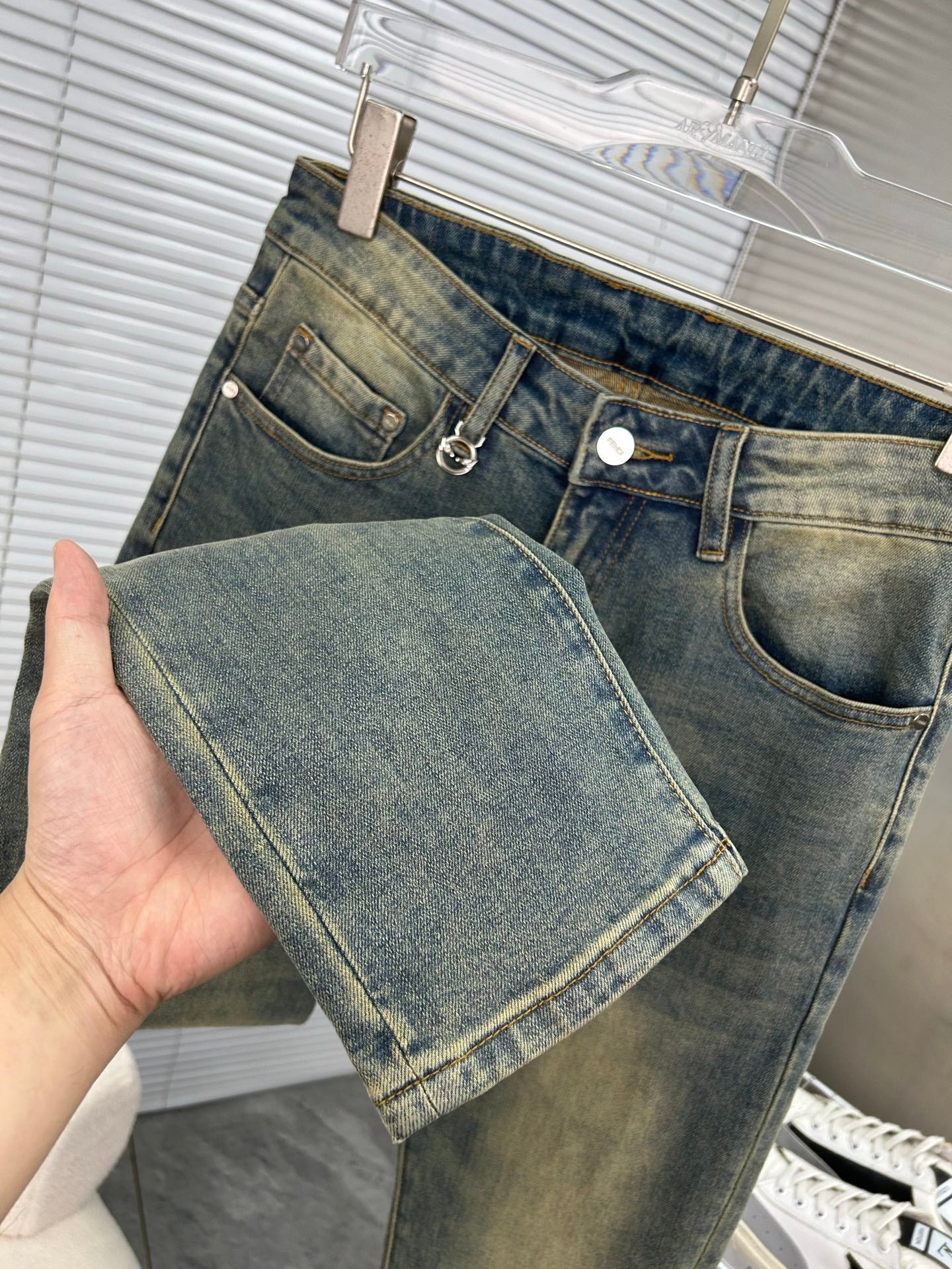 Men's Fendi Vintage Washed Skinny Jeans with Frayed Hem and Logo Accents