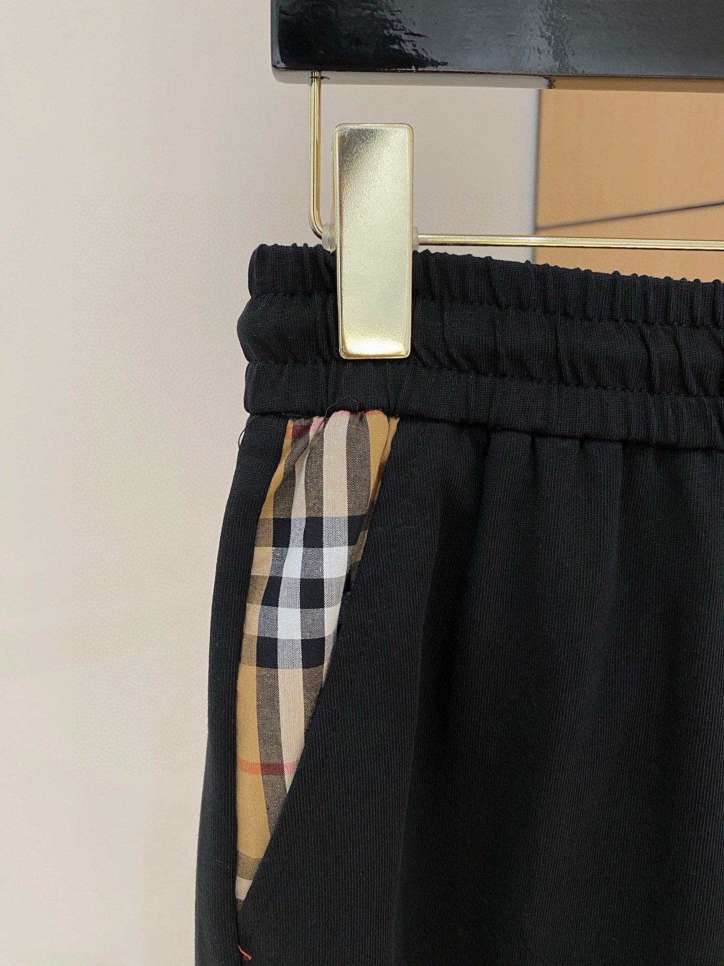 Burberry Men's Black Short - Sleeve Tracksuit With Check Accents
