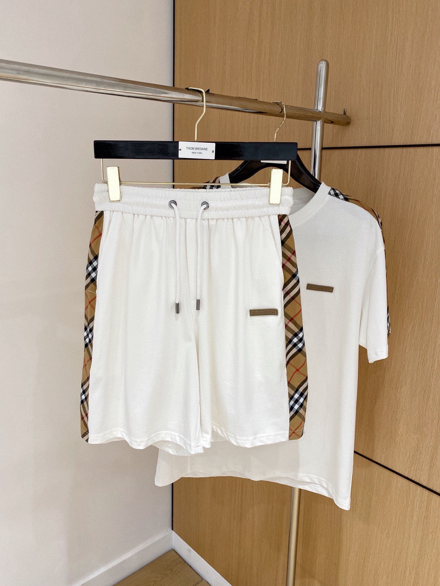 Burberry Men's White Short - Sleeve Tracksuit With Check Details