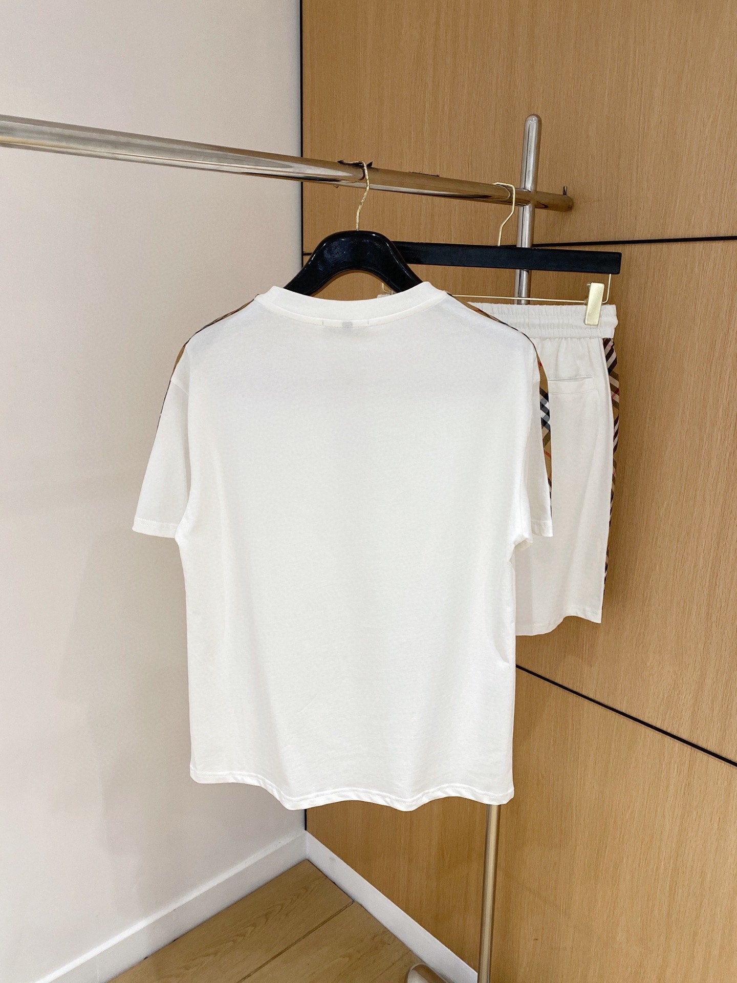 Burberry Men's White Short - Sleeve Tracksuit With Check Details