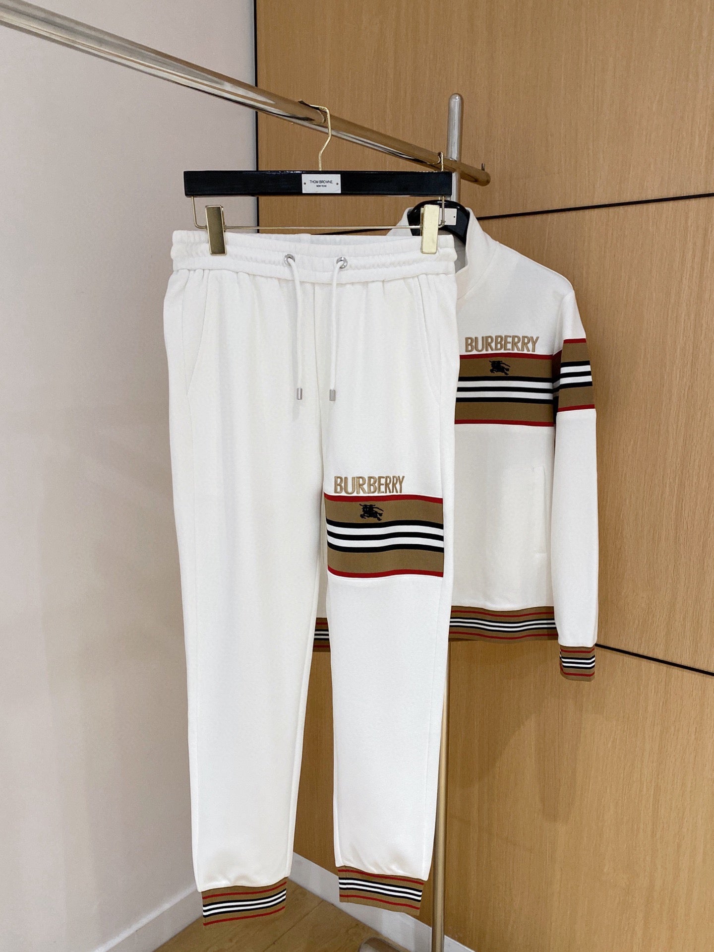 Burberry Men's White Tracksuit With Signature Stripes And Logo
