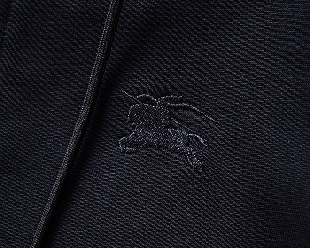 Burberry Men's Black Hooded Tracksuit With Plaid Side Details
