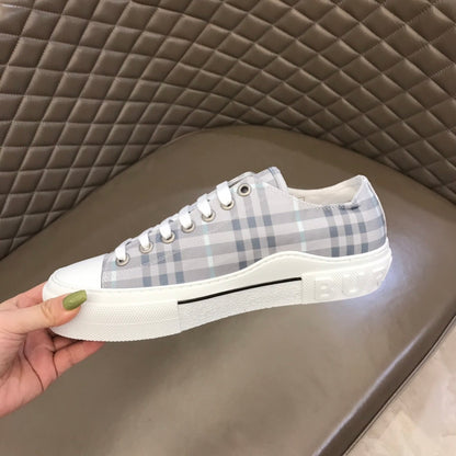 Burberry Unisex Grey Plaid Canvas Sneakers Stylish Comfortable Footwear For Men And Women With Iconic Check Pattern