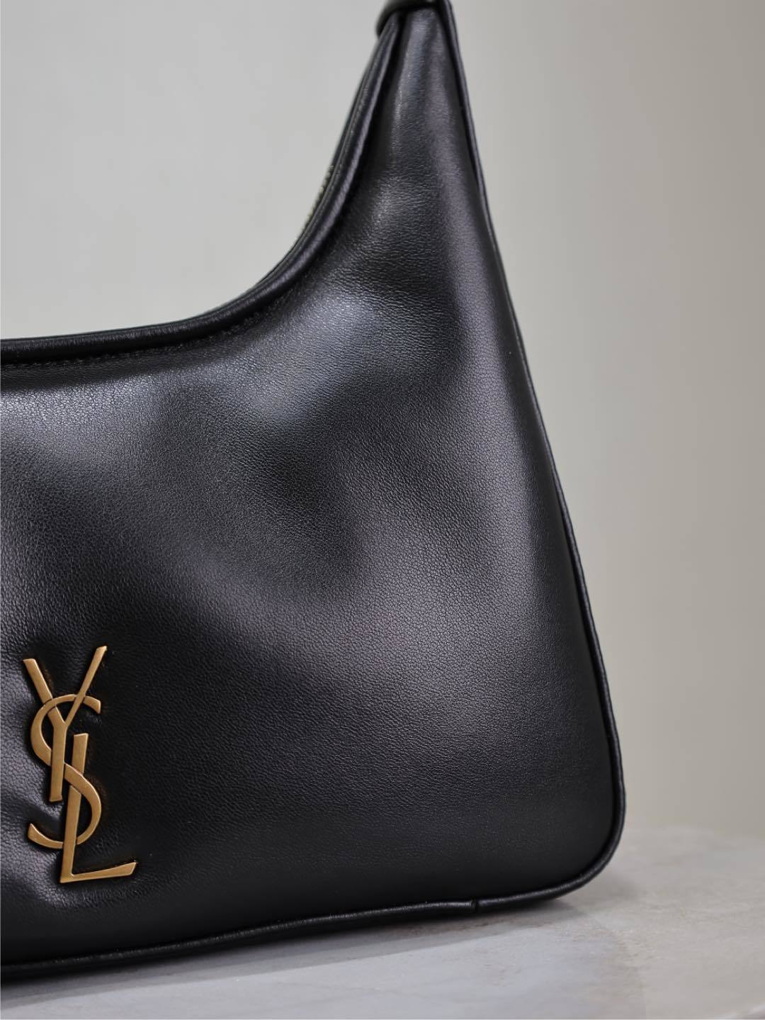 YSL CALYPSO Black Leather Hobo Bag With Iconic Gold Logo 791484
