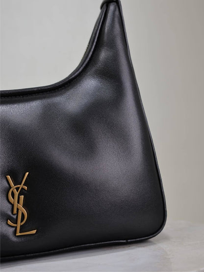 YSL CALYPSO Black Leather Hobo Bag With Iconic Gold Logo 791484