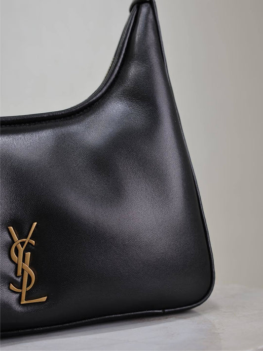 YSL CALYPSO Black Leather Hobo Bag With Iconic Gold Logo 791484