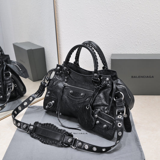 Balenciaga Classic City Bag with Studs and Heart - Shaped Charm for Edgy Fashion Lovers Style No.80092