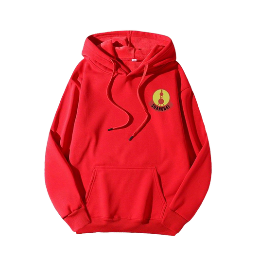 Moncler Red Hoodie With Shanghai Oriental Pearl Tower Logo For Luxury Casual Wear