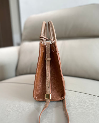 Elegant White/Pink Burberry Handbag With Brown Accents And Signature TB Logo For Sophisticated Style Style No.0441