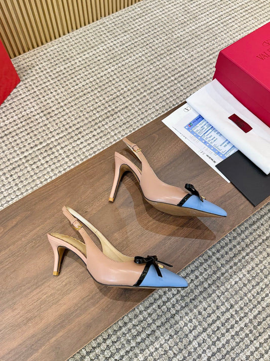 Valentino Women's Pointed Toe Bow High Heels Luxury Patent Leather Pumps