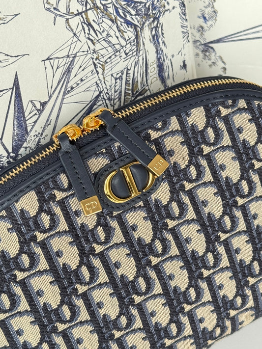 Elegant Dior Cosmetic Pouch With Signature Monogram And Gold - Tone Hardware m928
