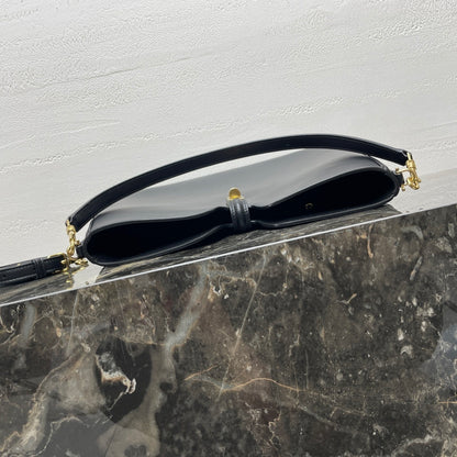 Celine 16 Soft Black Leather Hobo Bag With Gold - Tone Lock Accent 119563