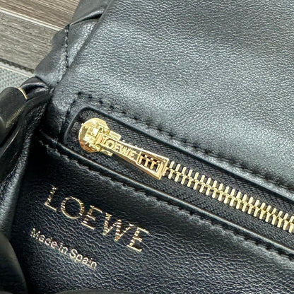 Loewe  Puffer Goya  Black Quilted Leather Crossbody Bag With Gold Logo Accent 062465