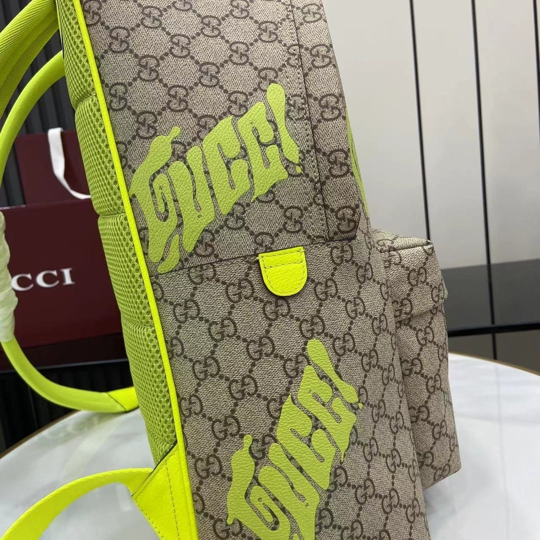 Stylish Gucci Backpack With Signature Pattern And Neon Accents For Fashion Lovers 834466