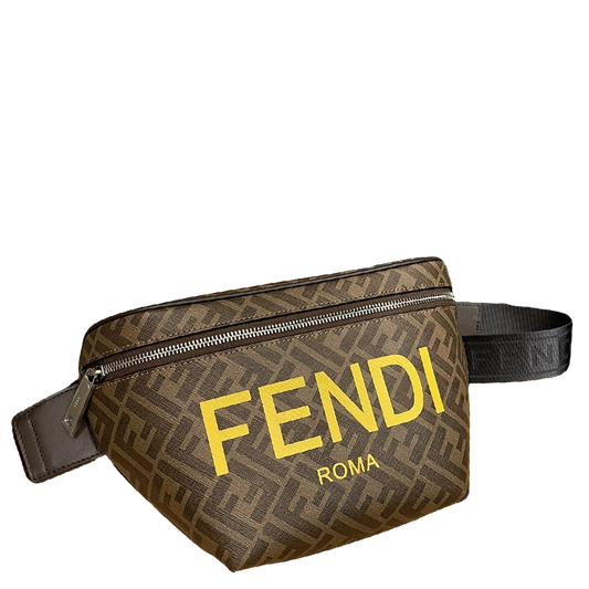 Stylish Fendi Belt Bag With Iconic FF Pattern And Bold Yellow Branding 7vA562