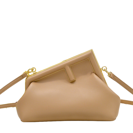 Elegant Fendi First Clutch Bag With Gold - Trimmed Frame And Cross - Body Strap 269