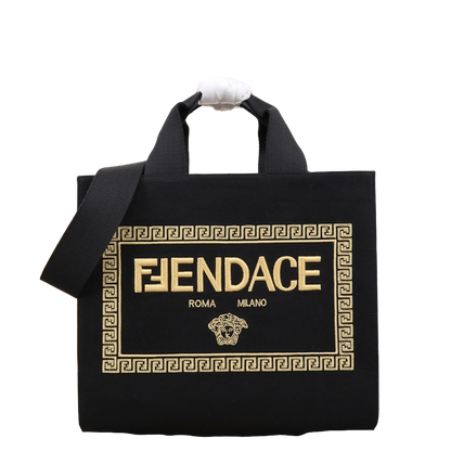 Chic Fendi Fendace Tote Bag With Gold - Embroidered Logo And Greek Key Detailing 550888