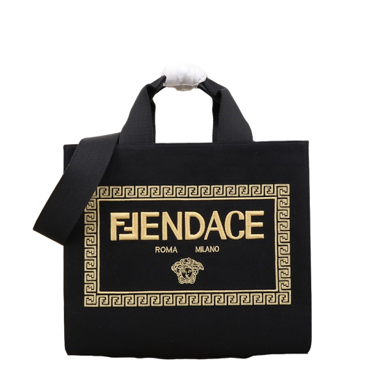 Chic Fendi Fendace Tote Bag With Gold - Embroidered Logo And Greek Key Detailing 550888
