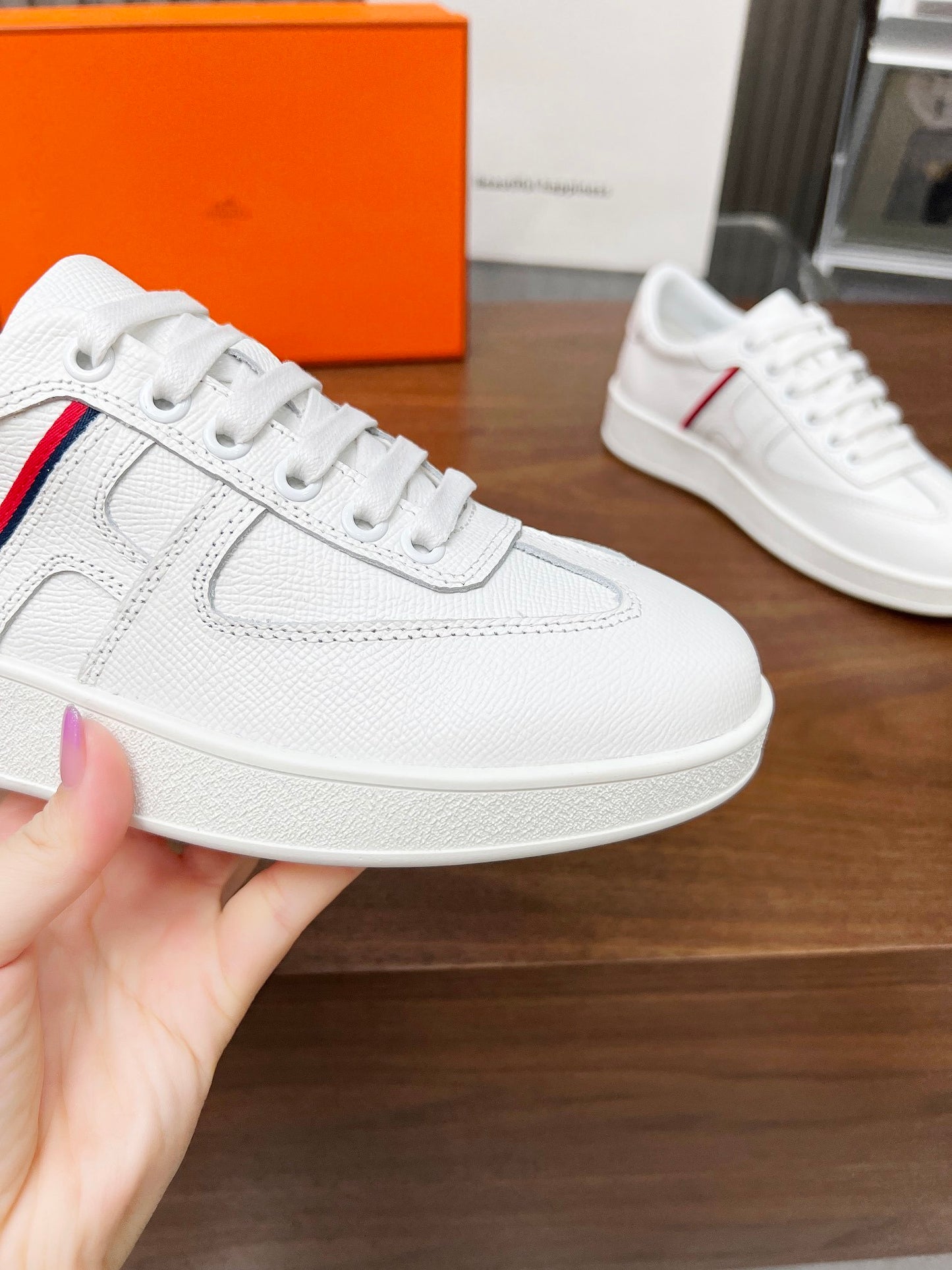 Hermes Women's Sneakers Iconic H Logo Leather Casual Fashion Shoes