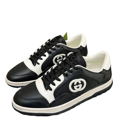 Gucci Black And White Leather Sneakers With Interlocking G
