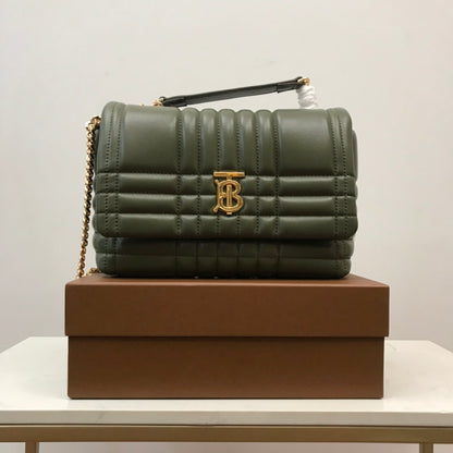 Elegant Black/Red/Green/Brown Quilted Burberry Crossbody Bag With Gold TB Logo And Chain Strap Style No.80490501