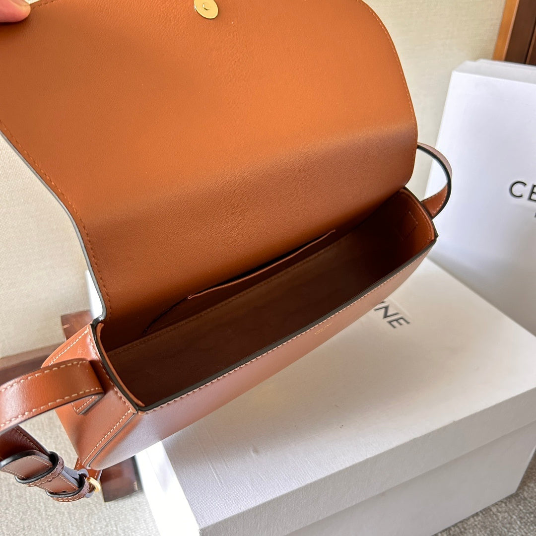 Stylish Celine TaBou Clutch Brown Leather Shoulder Bag With Gold Lock Detail 198663