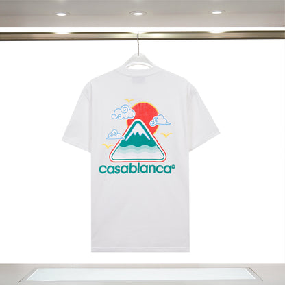 Casablanca White/Black/Green T - Shirt With Colorful Mountain Sun And Brand Logo Graphic