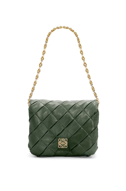 Loewe Puffer Goya Gray/Green Quilted Leather Crossbody Bag With Gold Accents 062466