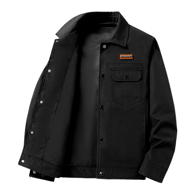 Burberry - Inspired Black Button - Up Jacket with Branded Badge