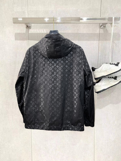 Louis Vuitton Men's Embossed Monogram Hooded Zip-Up Jacket