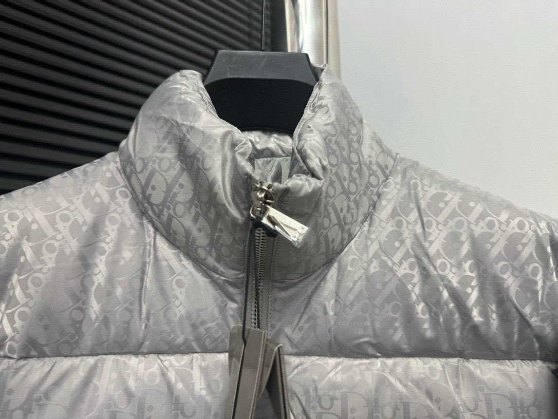 Stylish Silver Dior Puffer Jacket For Cold - Weather Elegance