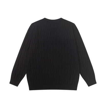 Fendi Black Crew Neck Sweater With Textured Pattern