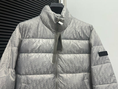 Stylish Silver Dior Puffer Jacket For Cold - Weather Elegance
