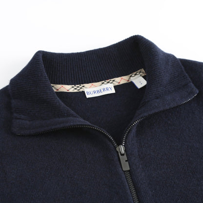 Burberry Men's Zip Neck Cashmere Sweater In Navy