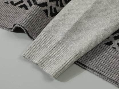 Fendi Grey Crew Neck Sweater With Signature FF Pattern