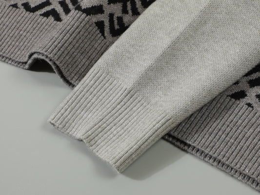 Fendi Grey Crew Neck Sweater With Signature FF Pattern