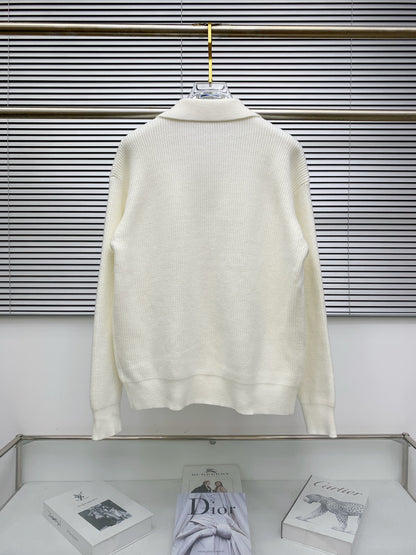 Chrome Hearts Style White Knit Zip-Up Cardigan With Cross Emblem And Pockets