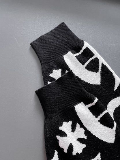 Chrome Hearts Style Black Crew Neck Sweater With Gothic Letter Print