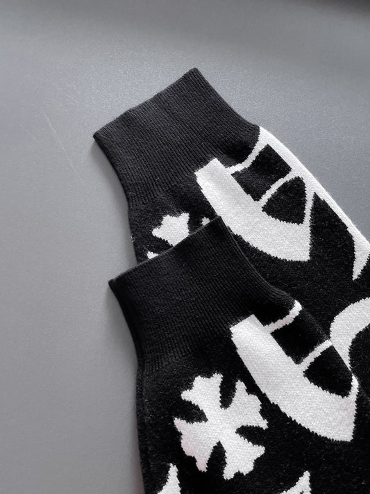 Chrome Hearts Style Black Crew Neck Sweater With Gothic Letter Print