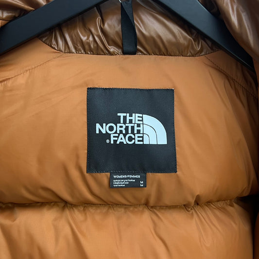 The North Face Brown Glossy Cropped Nuptse Puffer Jacket For Winter Style