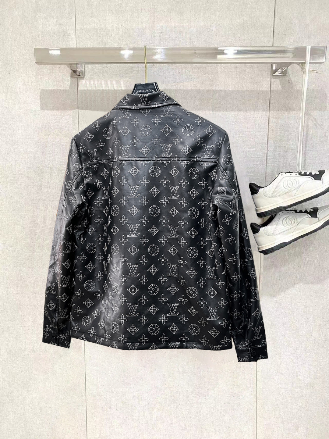 Louis Vuitton Monogram Print Leather Jacket with Zip-Front