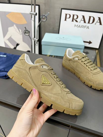 Prada Unisex Sneakers Triangle Logo Suede Luxury Sneakers