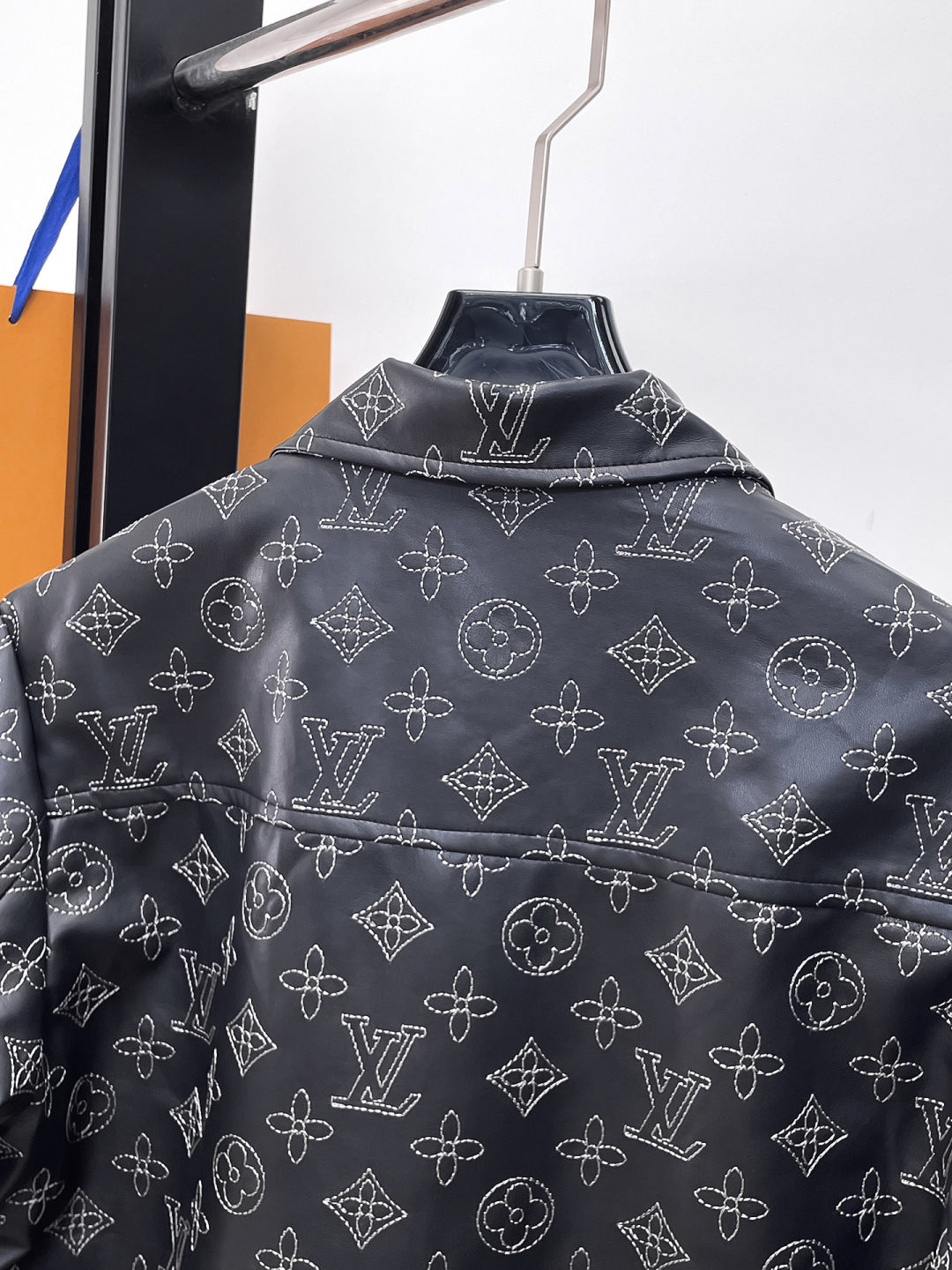 Louis Vuitton Monogram Print Leather Jacket with Zip-Front