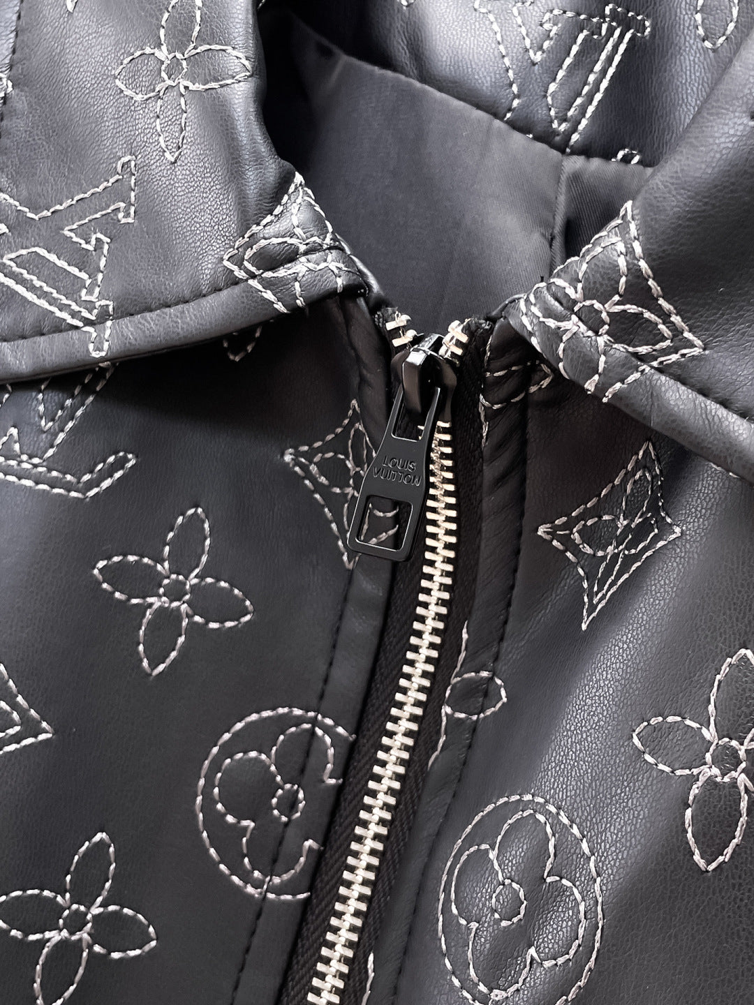 Louis Vuitton Monogram Print Leather Jacket with Zip-Front